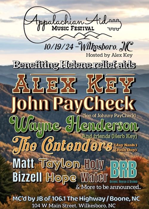 Country Singer-Songwriter John PayCheck Joins Fellow Country Artist Alex Key & Others For Hurricane Helene Relief Event, Appalachian Aid Music Festival In Wilkesboro, N.C., Saturday, October 19